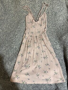 Forever 21 Blush Floral Midi Dress with Purple & Green Accents